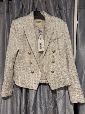 L'AGENCE Cream Tweed Double-Breasted Cropped Blazer size 4